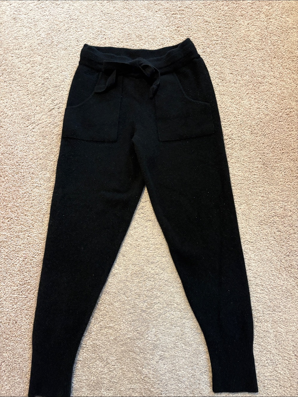 Black Cashmere knit Ankle Cropped Jogger Pants - Brand Not Visible